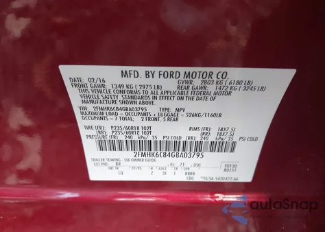 2016 Ford Flex Sel z USA, uszkodzony, nr VIN 2FMHK6C84GBA03795